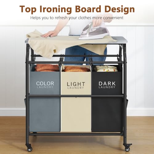 3 Section Laundry Sorter with Iorning Board