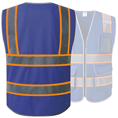 Safety Vest for Men Women Reflective Hi Vis JK901 Blue 3XL