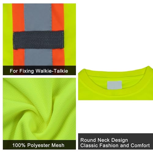 Hi Vis Shirts for Men Reflective ANSI Class 2 Safety Long Sleeve High Visibility Work Construction T Shirts