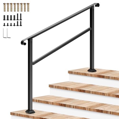 4 Step Stair Handrail 54"x36" Wrought Iron with Curved Ends Black