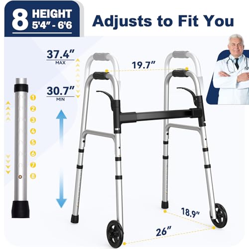 Folding Walker with 2 Precut Tennis Balls and 5" Wheels 350 lbs