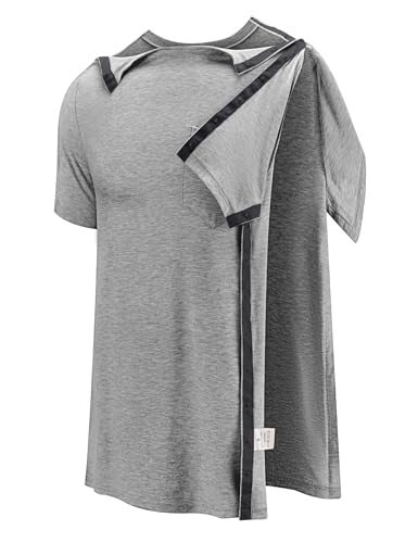 Men Post Shoulder Surgery Shirt Chemo Rehab Must Haves Port Access Clothing Rotator Cuff Surgery Snap Adaptive Clothes Dialysis