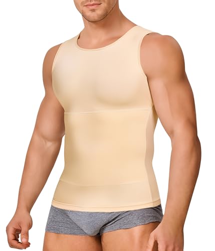Men's Compression Shirt Shapewear Slimming Body Shaper Vest Beige