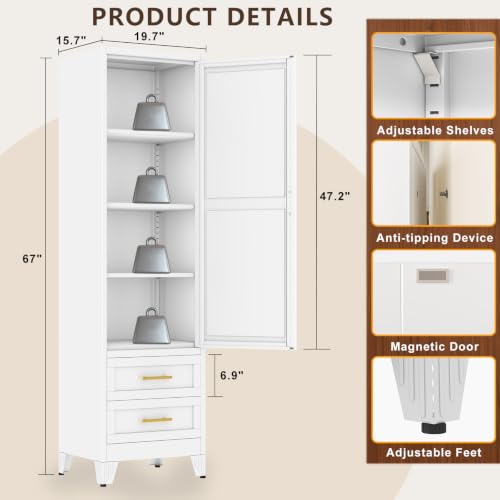 67" Tall Narrow Metal Storage Cabinet