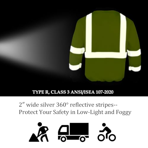 Hi Vis Safety Sweatshirts for Men Reflective ANSI Class 3 High Visibility Construction Work Crew Sweatshirt No Hood