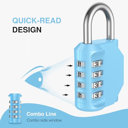 2 Pack Combination Lock Locker 4 Digits Combo Padlock Gym Sky Blue (2 Count)