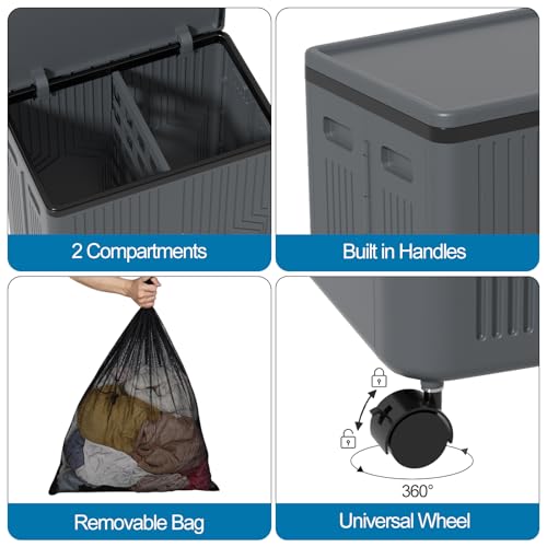 130 L Foldable Plastic Double Laundry Hamper with Wheels