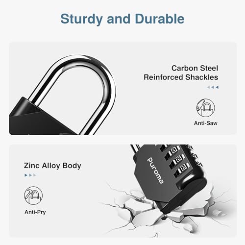 2 Combination Lock Locker 4 Digits Combo Padlock Gym Blue & Black (2 Count)