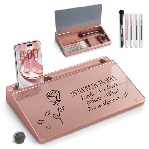 Compact Glass Desktop Whiteboard with Storage 12x7 in