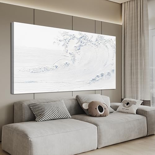 Landscape Coastal Wall Art Decor Large Canvas White Wave Wall Art 29" x 58"