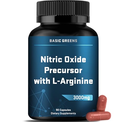 L Arginine 3000mg Nitric Oxide Supplement Vegan Capsules Performance 90Caps (90 Count)