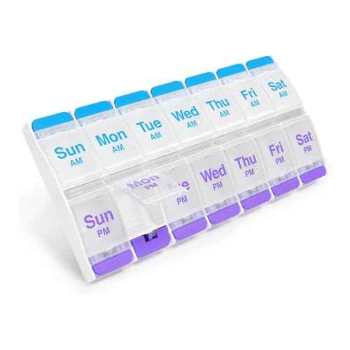 Weekly (7-Day) AM/PM Pill Organizer, X-Large Case, Blue/Purple
