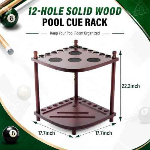 Pool Cue Holder Rack Hold 12 Sticks & Billiard Table Accessories