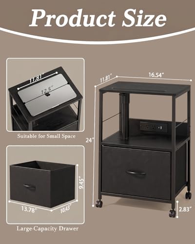 Swivel Lift Top Nightstand with Charging Station
