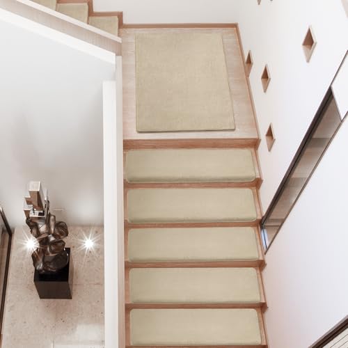 Bullnose Carpet Stair Treads Ultra Plush Beige 14 Pcs (27.7 Sq Ft)
