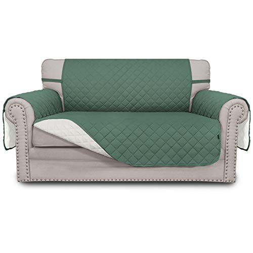 Reversible Loveseat Couch Cover for 2 Cushion Couch Sofa Cover for Dogs Water Resistant Furniture Protector with Foam Sticks Elastic Straps for Pet