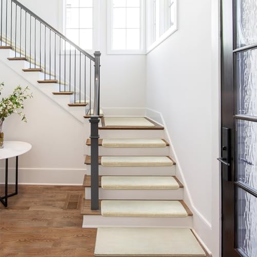 Bullnose Carpet Stair Treads Ultra Plush Beige 14 Pcs (27.7 Sq Ft)