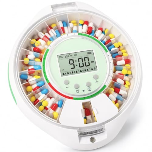 Automatic Pill Dispenser with 9 Alarms & Front Key Lock for Seniors
