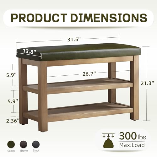 Shoe Rack Bench with Leather Cushion