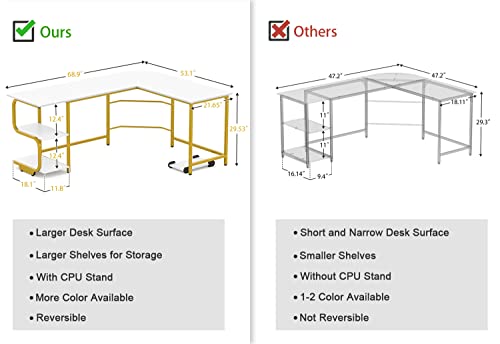 Reversible L Shaped Desk with Shelves