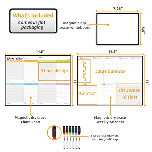 Magnetic Dry Erase Chore Chart and Weekly Calendar Set for Fridge