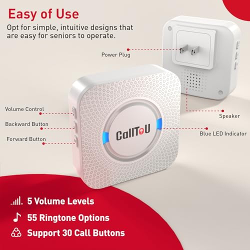Wireless Caregiver Pager Hand Call Bell for Elderly Alert Buttons (5 Count)