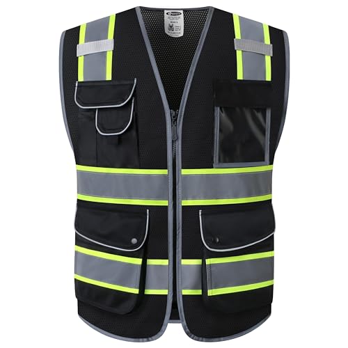 Safety Vest for Men Women Reflective Hi Vis JK100 Black 3XL