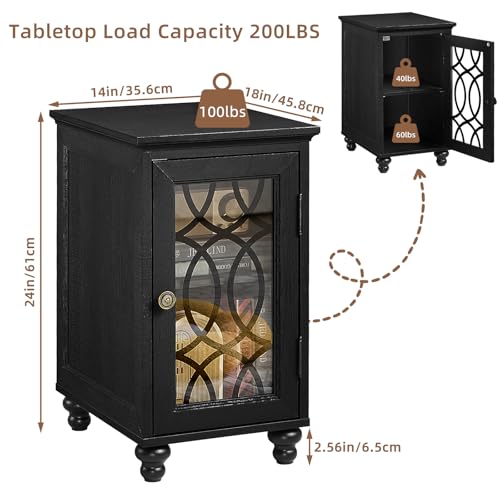 Narrow Side Table with Glass Door Storage