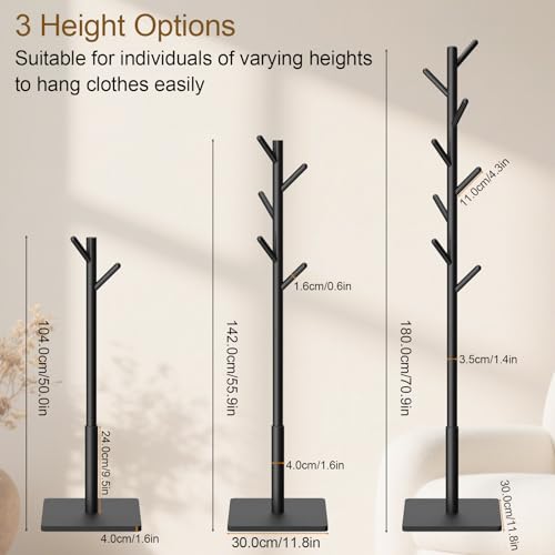 Wooden Coat Rack Freestanding with Stable Square Base