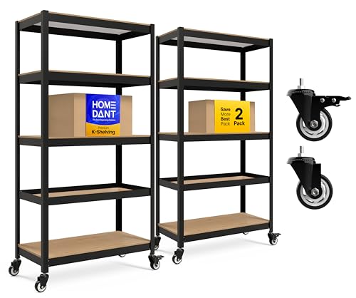 House 36.2" W 5 Tier Heavy Duty Garage Shelving Adjustable Metal Rack Storage Shelves Standing Shelf Unit Organizers Pantry Closet Office Black 2Pack (2 Count)
