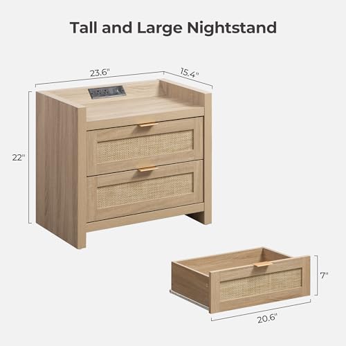 Rattan Nightstand Set of 2 for Bedroom (2 Count)