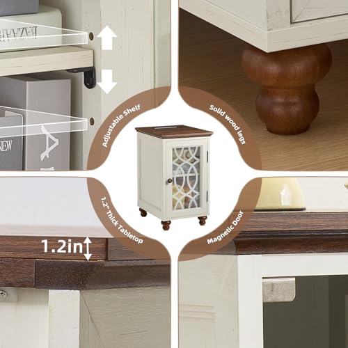 Narrow Side Table Set 2 with Glass Door Storage (2 Count)