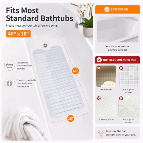 White Non Slip Bath Mat for Tub 40x16