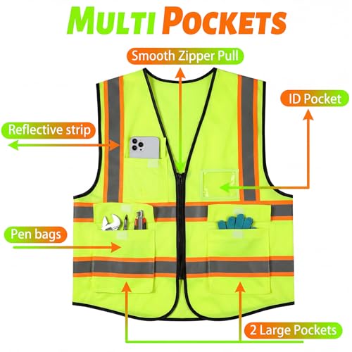 10 Pack Safety Vests with Reflective Strips (10 Count)