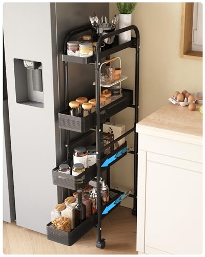 4 Tier Narrow Mobile Storage Cart with Pull