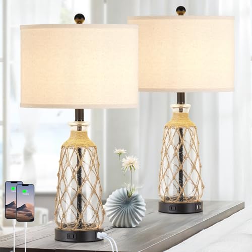 25.5" Coastal Glass Table Lamps Set of 2 (2 Count)