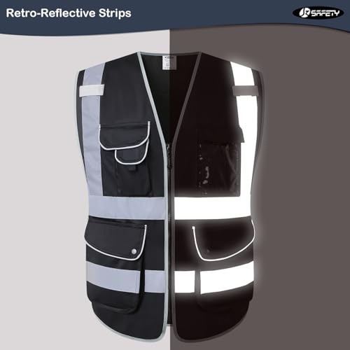 Safety Vest for Men Women Reflective Hi Vis JK150 Black L
