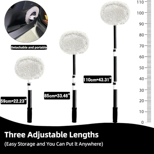 15° Curved Car Wash Brush with Long Handle 43" Microfiber Cleaning Mop Telescopic Extension Pole for Caravan RV Truck Auto SUV Wheel Boat Exterior 2 in1 Carwash Duster Scratch Free