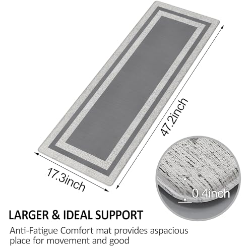Anti Fatigue Rugs Non Skid Waterproof Floor Mat Cushioned Grey and Gray Farmhouse Comfort Standing Kitchen Mats for Floor