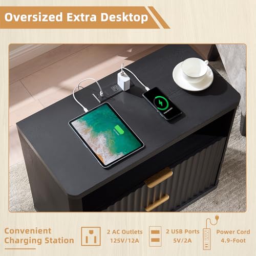 31" Wide Fluted Nightstand with Charging Station