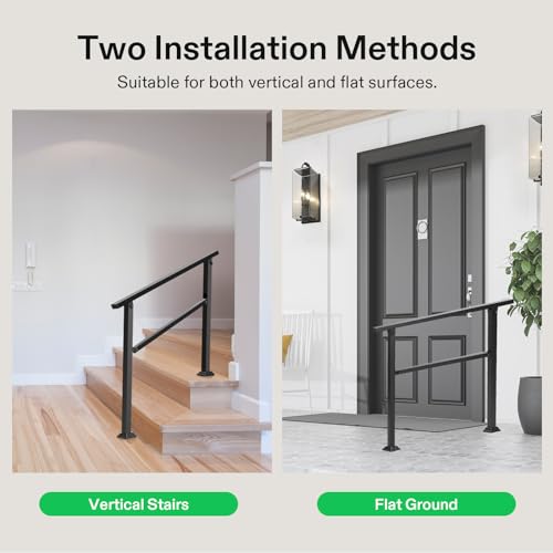 2-Pack 3-Step Stair Handrail 40"x36" Wrought Iron Porch Black
