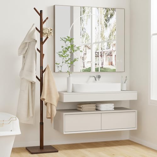 Wooden Coat Rack Freestanding with Stable Square Base