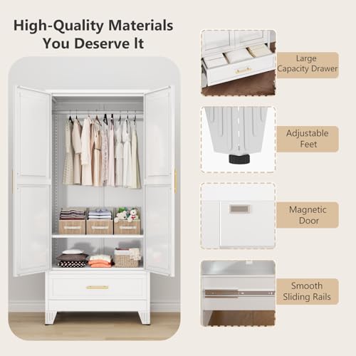 Metal Armoire Wardrobe Closet with Drawers