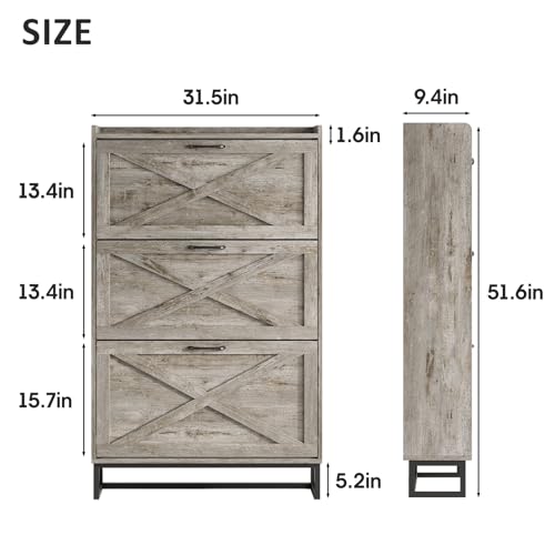 Shoe Storage Cabinet with 3 Flip Drawers