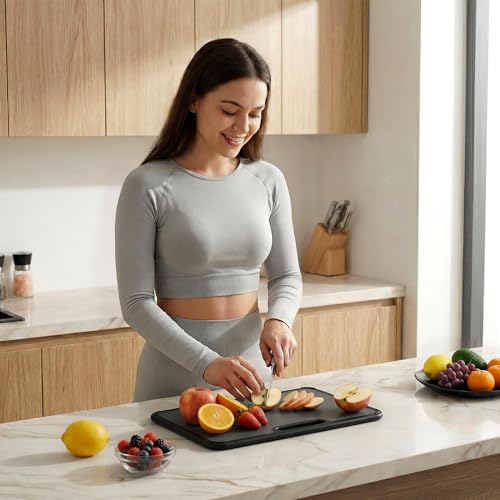 Plastic Cutting Board Set with Holder (3 Count)