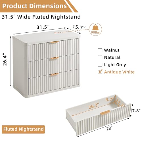 31.5" Wide Fluted Night Stand Set of 2 (2 Count)