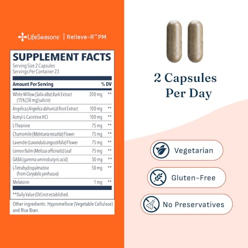 Relieve-R PM - Eases Nighttime Aches & Discomfort - Relaxes Muscles - Calms The Nervous System - Supports Natural Sleep Cycles & Non Habit Forming - 46 Capsules (46 Count)
