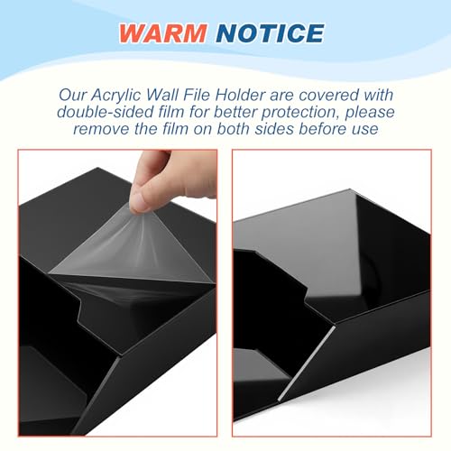 1 Pack 12.6"x9.5"x2.4" Black Acrylic Wall File Holder Organizer Wall Mount Magazine Document Brochure Mail Pocket Durable File Storage with 3 Colors Screw Cap for Office Home Waiting Room Use