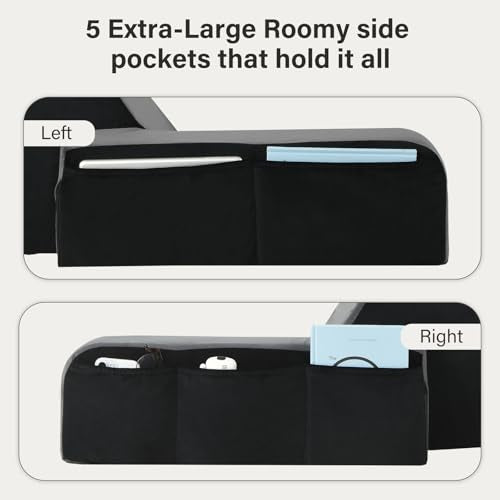 25" Reading Pillow for Bed with XL Side Pockets for Tall Adults