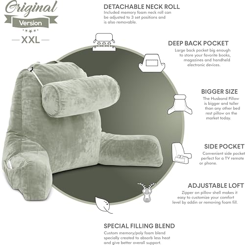 XXL Reading Pillow for Bed Backrest with Arms